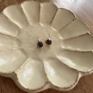 ANTHROPOLOGIE Gold Drop Earrings with Black Faceted Stones